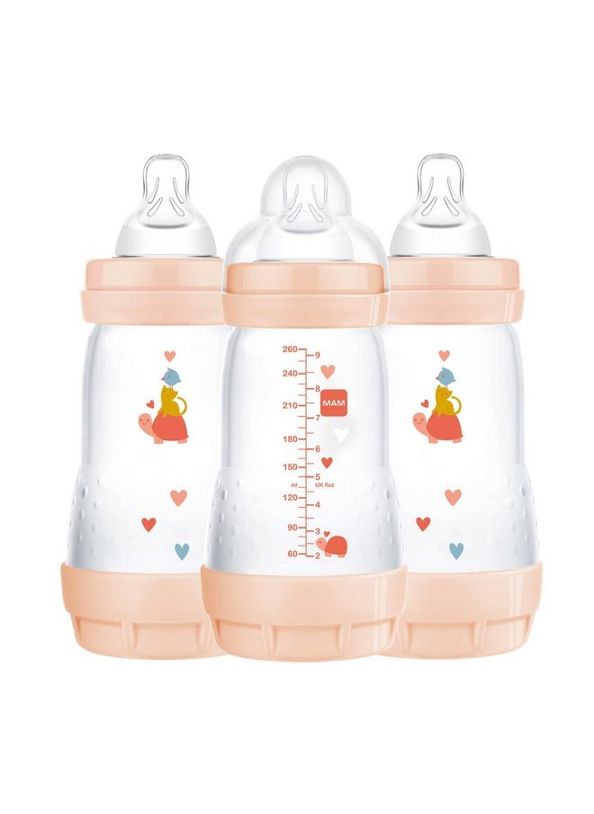 Easy Start Anticolic Bottle Baby Essentials Medium Flow Bottles With Silicone Nipple Baby Bottles For Baby Girl Peach 9 Oz (3Count)