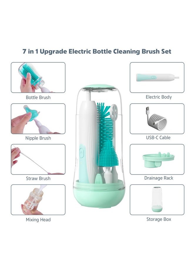 Electric Bottle Brush, Electric Baby Bottle Brush Set With Silicone Bottle/Pacifier/Straw Brush And Mixing Head, Waterproof Bottle Cleaner Brush With Drying Rack, 2 Modes & 360° Rotation