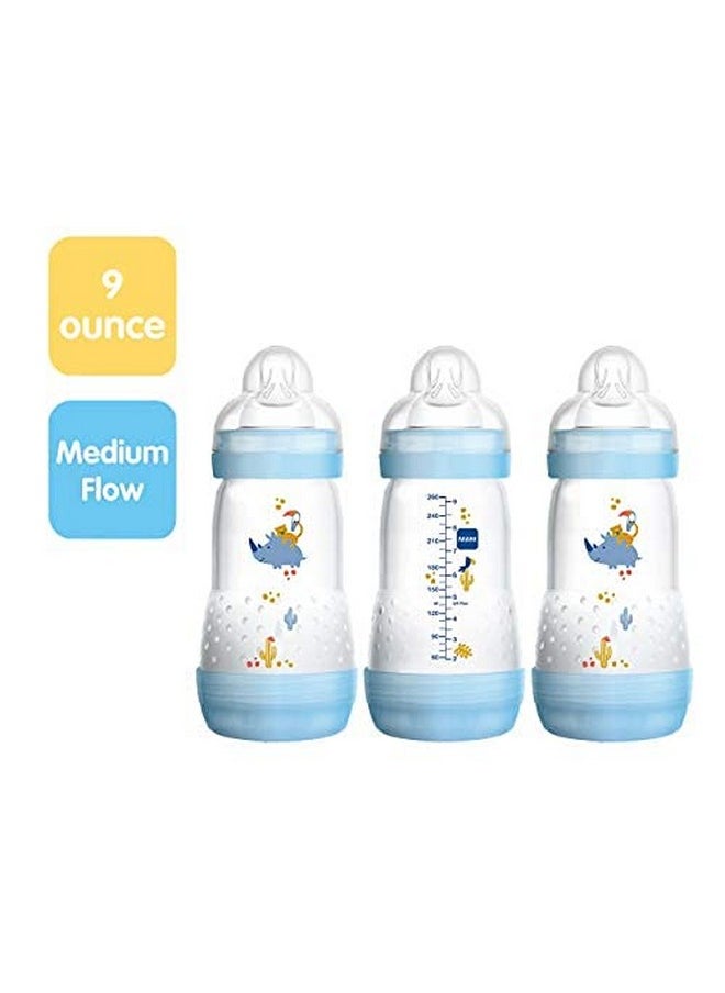 Easy Start Anti-Colic Bottle 9 Oz (3-Count), Baby Essentials, Medium Flow Bottles With Silicone Nipple, Baby Bottles For Baby Boy, Blue