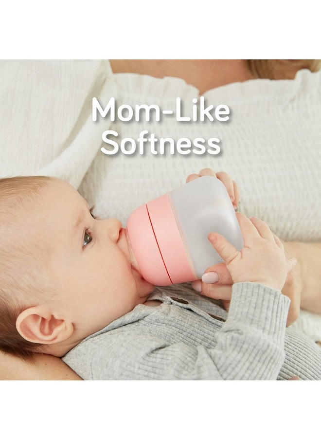 Flexy Silicone Baby Bottle, Anti-Colic, Natural Feel, Non-Collapsing Nipple, Non-Tip Stable Base, Easy To Clean 3-Pack, Pink, 5 Oz