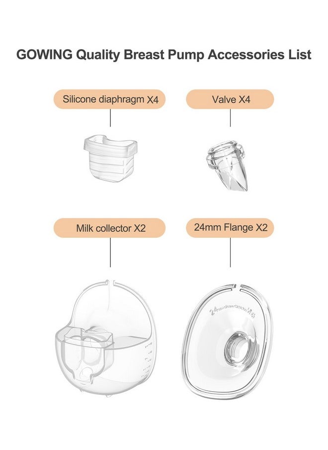 Wearable Breast Pump Accessories, Replacement Pump Parts Flange 24Mm, Duckbill Valve, Silicone Diaphragm, Milk Collector Cup Compatible With Mommed S18 S21, 2 Sets