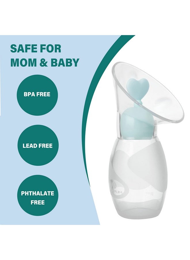 Manual Breast Pump | Gen 2 Food Grade Silicone Collector For Breastfeeding Nursing Mom With 4 Milk Stoppers | Must Haves Registry Essentials For Newborn, Infant, Baby | 4 Oz (Blue + Pink)