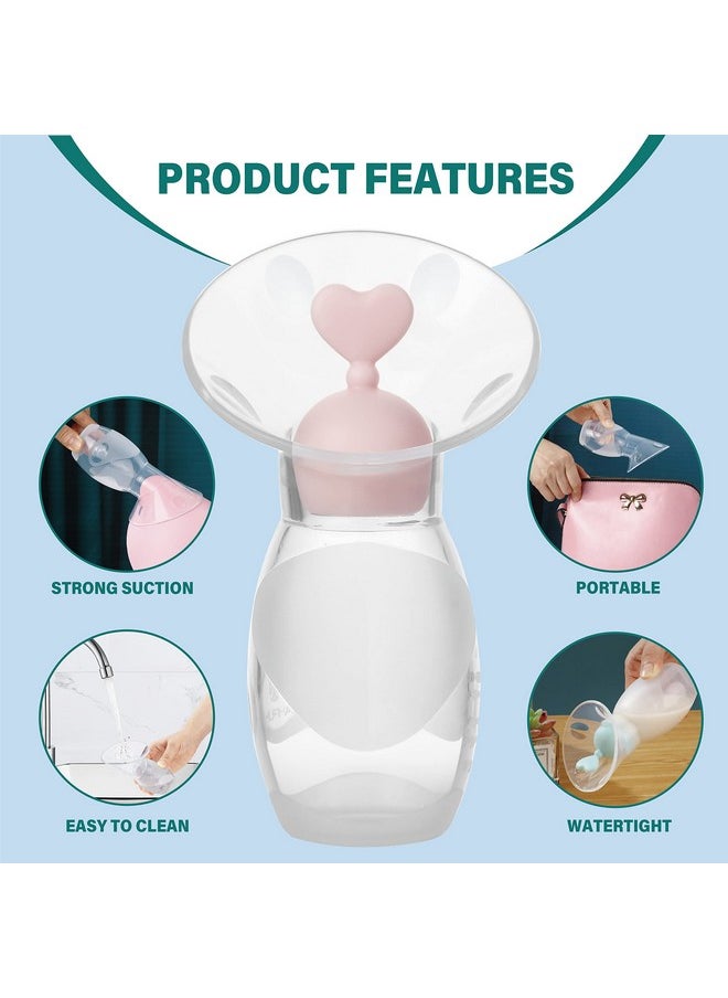 Manual Breast Pump | Gen 2 Food Grade Silicone Collector For Breastfeeding Nursing Mom With 4 Milk Stoppers | Must Haves Registry Essentials For Newborn, Infant, Baby | 4 Oz (Blue + Pink)