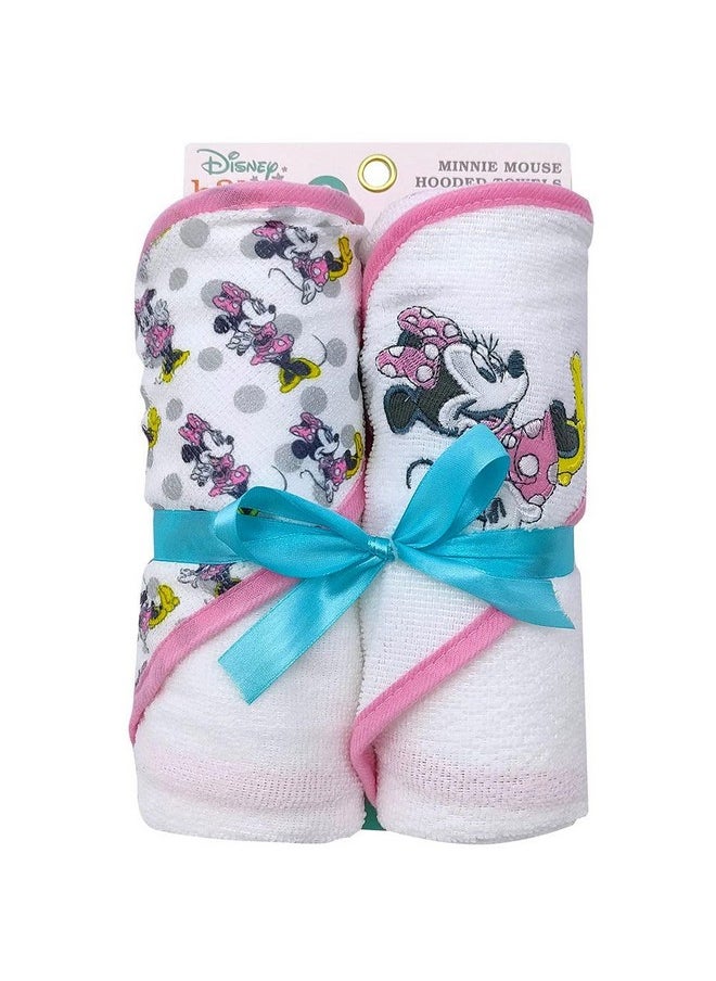 Disney Baby Girl 2 Pack Hooded Rolled Minne Mouse Hooded Towels On Header Card