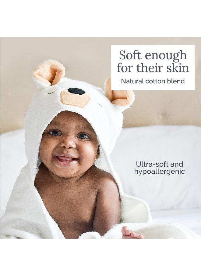 Baby Hooded Towel - Premium Ultra Soft Baby Bath Towel With Animal Design - Rayon From Bamboo Hooded Baby Towels For Newborn To Toddler - Made In Turkey - Perfect Baby Gifts - White Bear