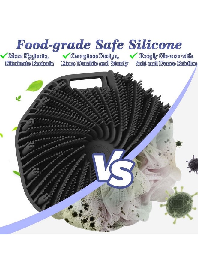 2 Pcs Silicone Body Scrubber Shower Brush, Upgrade Super-Exfoliating Shower Scrubber With Non-Slip Hand Strap, Silicone Body Buffer For Use In Shower (Black+Pink)