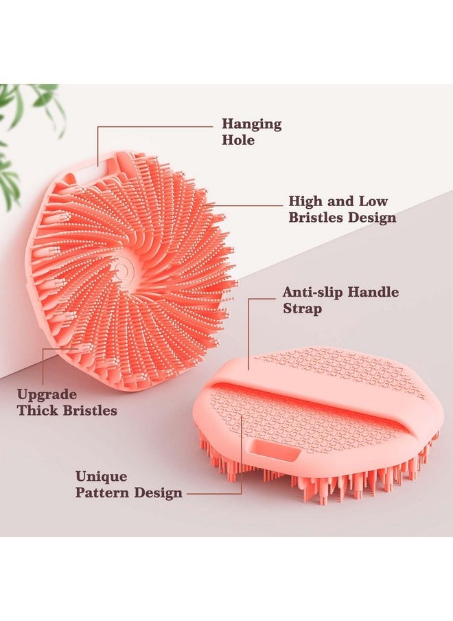 2 Pcs Silicone Body Scrubber Shower Brush, Upgrade Super-Exfoliating Shower Scrubber With Non-Slip Hand Strap, Silicone Body Buffer For Use In Shower (Black+Pink)