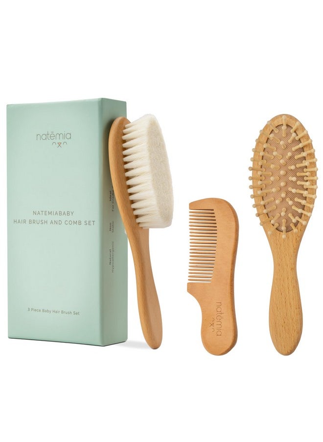 Baby Hair Brush And Comb Set For Newborns - Wooden Baby Hair Brush And Comb Set - Soft Bristle Hair Brush As Baby Registry Gift Set - Toddler Cradle Cap Brush - Baby Comb & Baby Brush Wooden