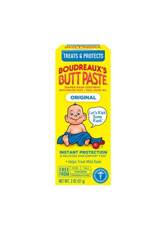 Boudreauxs Butt Paste Diaper Rash Ointment, Vjbqdk, Original - Contains 16% Zinc Oxide - Pediatrician Recommended - Paraben And Preservative-Free - 2Pack (4 Ounce)