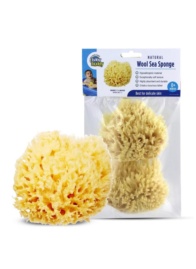 Natural Wool Sea Sponge, Newborn Bath Time Essential, Ultra Soft For Delicate Skin, Hypoallergenic And Biodegradable, 2 Pack