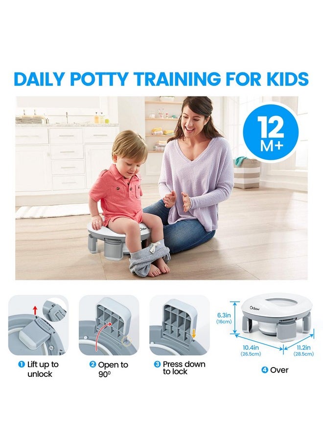 Portable Potty Training Toilet For Boys And Girls With Storage Bag - Foldable Travel Potty Chair, Toddler Potty Seat For Indoor And Outdoor, Easy To Clean, Includes Free 40Pcs Travel Bags(Gray)