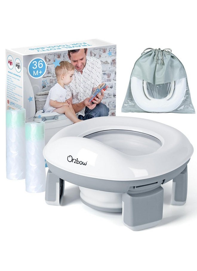 Portable Potty Training Toilet For Boys And Girls With Storage Bag - Foldable Travel Potty Chair, Toddler Potty Seat For Indoor And Outdoor, Easy To Clean, Includes Free 40Pcs Travel Bags(Gray)
