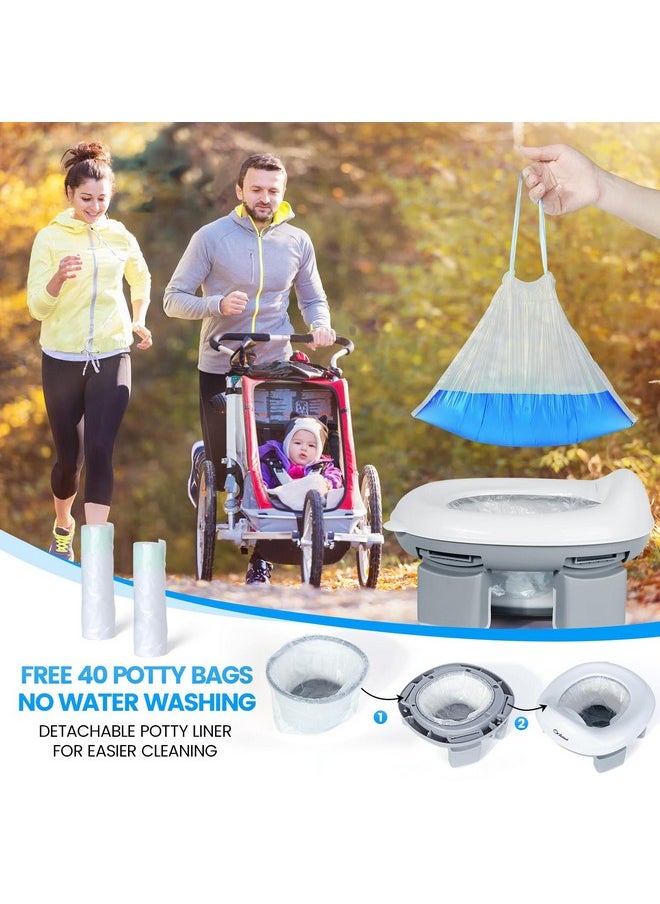 Portable Potty Training Toilet For Boys And Girls With Storage Bag - Foldable Travel Potty Chair, Toddler Potty Seat For Indoor And Outdoor, Easy To Clean, Includes Free 40Pcs Travel Bags(Gray)