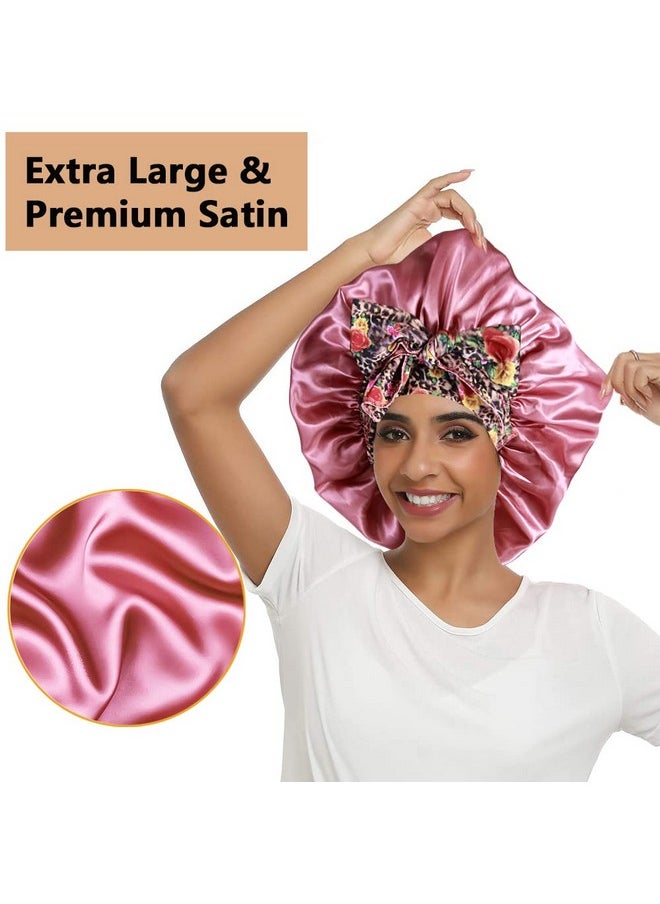 2Pcs Large Silky Bonnets With Tie Band Braid Bonnet, Satin Bonnet For Sleeping Curly Hair, A