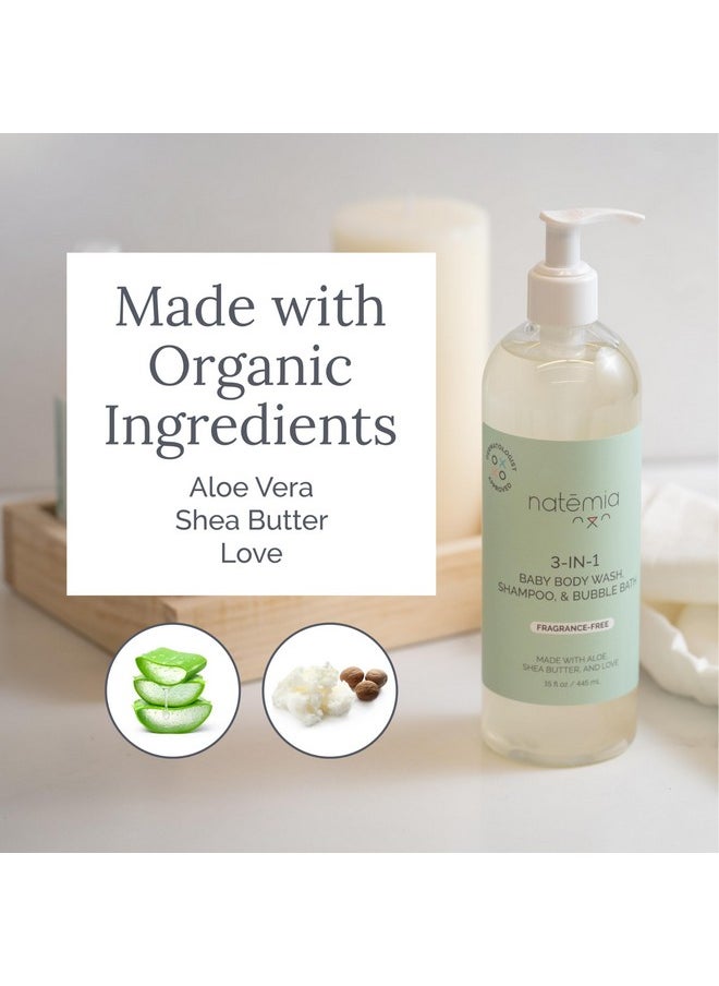 Tear-Free 3-In-1 Baby Shampoo, Body Wash, & Bubble Bath Dermatologist Approved Made With Shea Butter And Aloe 15 Fl Oz