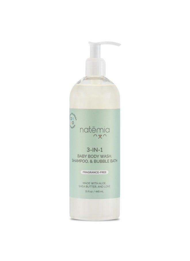 Tear-Free 3-In-1 Baby Shampoo, Body Wash, & Bubble Bath Dermatologist Approved Made With Shea Butter And Aloe 15 Fl Oz