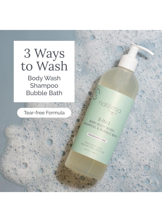 Tear-Free 3-In-1 Baby Shampoo, Body Wash, & Bubble Bath Dermatologist Approved Made With Shea Butter And Aloe 15 Fl Oz