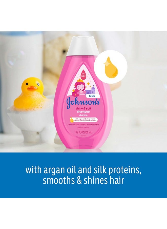 Johnson'S Kids Shiny & Soft Tear-Free Kids' Shampoo With Argan Oil & Silk Proteins, Hair Wash Gently Cleanses & Boosts Natural Shine & Softness, Hypoallergenic, Sulfate-Free, 13.6 Fl. Oz