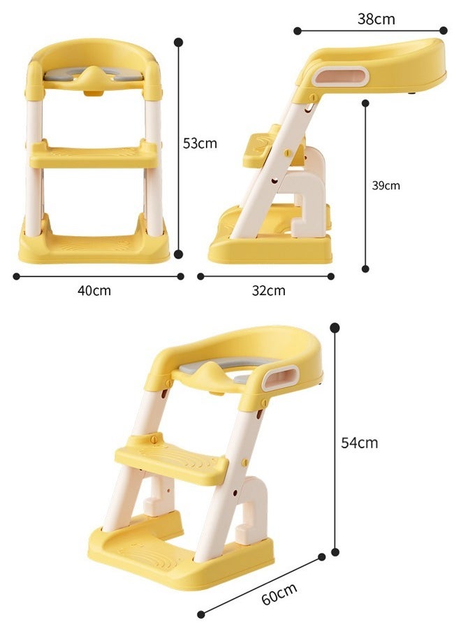 Children Auxiliary Toilet Ladder with Safety Handle Non-slip Pad Foldable Height Adjustable Toilet Training Table and Chair Suitable for Children Toddler Boys Girls