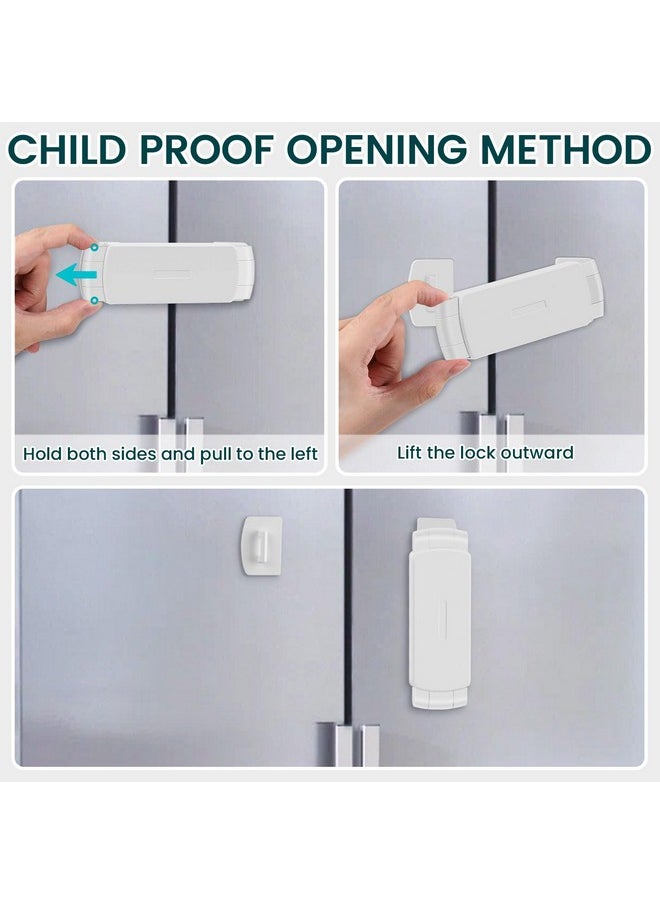 Updated French Door Fridge Lock, Childproof Lock For French Door Refrigerator/Freezer - Secure, Adjustable, Easy Installation - Cabinet Cupboard Safety Latch Lock For Kids & Toddlers (White)
