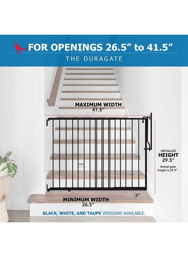 Mg25 Duragate Baby Gate - Adjustable Dog Gate - Steel Safety Gate For Kids & Pets - 26.5 To 41.5 Inches Wide - Black