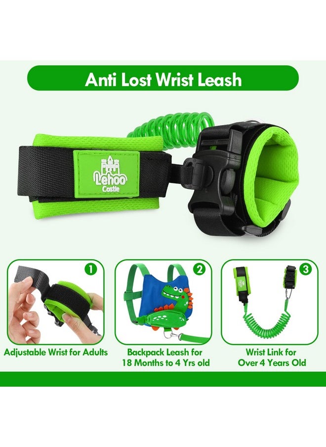 Toddlers Leash For Walking + Key Lock Design Anti Lost Wrist Link, 3 In 1 Baby Leash Kids Wrist Link For Toddlers, Safety Harness Belt Strap Wristband (Dinosaur Boys Leash)