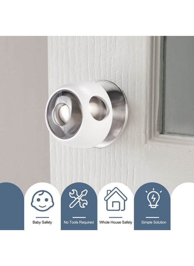 Improved Door Knob Covers Child Proof Door Handle Covers Child Safety, Baby Proof Door Knob Locks For Kids, 4 Pack (Clear-White)