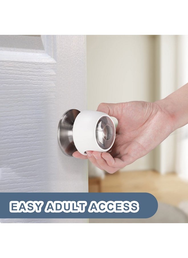 Improved Door Knob Covers Child Proof Door Handle Covers Child Safety, Baby Proof Door Knob Locks For Kids, 4 Pack (Clear-White)