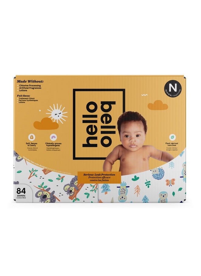 Diapers, Size Newborn (Nb - Up To 10 Lbs) - 84 Count Of Premium Disposable Baby Diapers In Woodland Animals & Koala Kids Designs - Hypoallergenic With Soft, Cloth-Like Feel