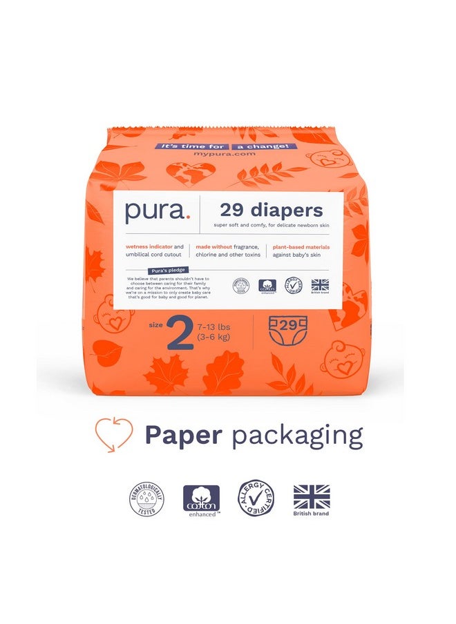 Size 2 Eco-Friendly Diapers (7-13 Lbs) Hypoallergenic, Soft Organic Cotton Comfort, Sustainable, Wetness Indictor. Allergy Uk, Recyclable Paper Packaging. 3 Packs Of 29 Diapers (87 Diapers)