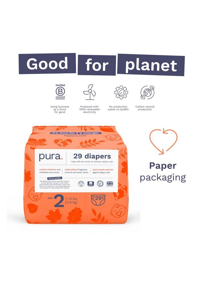 Size 2 Eco-Friendly Diapers (7-13 Lbs) Hypoallergenic, Soft Organic Cotton Comfort, Sustainable, Wetness Indictor. Allergy Uk, Recyclable Paper Packaging. 3 Packs Of 29 Diapers (87 Diapers)