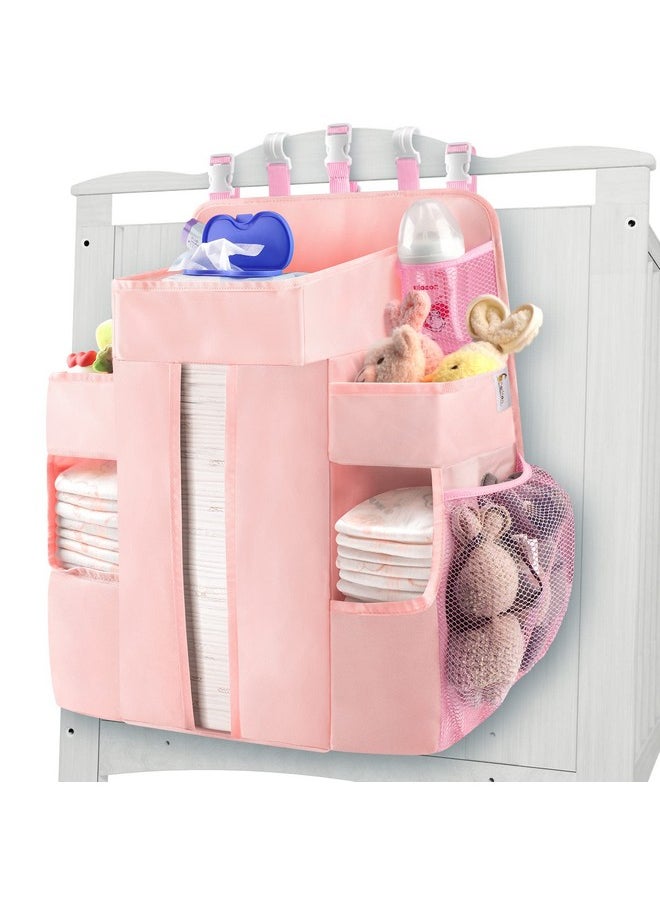 Xl Hanging Diaper Caddy For Baby Girl, Hanging Crib Organizer For Baby Stuff, Nursery Organizer For Newborn, Baby Shower Gifts(Pink)