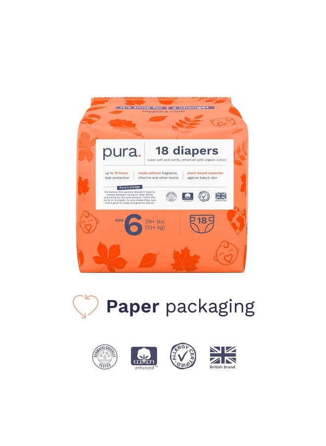 Size 6 Eco-Friendly Diapers (29+ Lbs) Hypoallergenic, Soft Organic Cotton, Sustainable, Up To 12 Hours Leak Protection, Allergy Uk, Recyclable Paper Packaging, 18 Count (Pack Of 3) (54 Diapers)