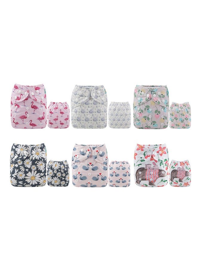 Baby 6 Pack Cloth Diaper With 12 Inserts One Size Adjustable Washable Reusable Diaper Cover For Baby Girls And Boys