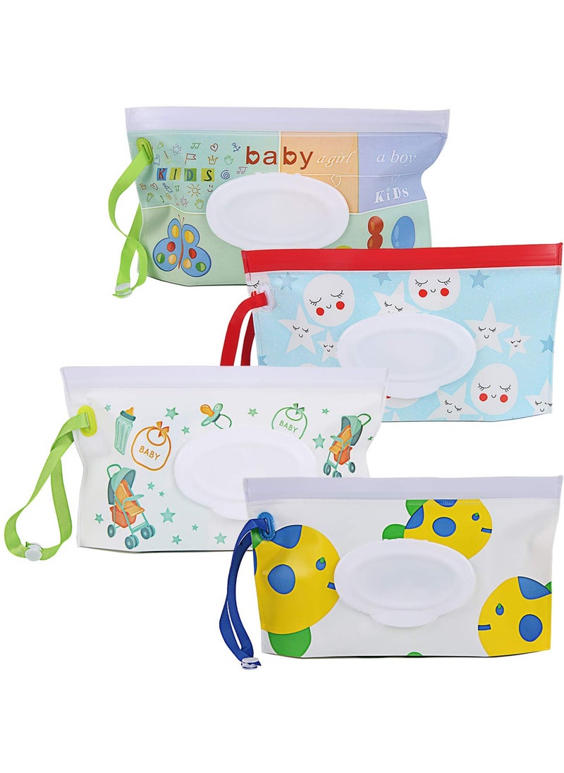 4 Pack Baby Wipes Container Reusable Portable Wet Wipe PouchWipe Dispenser Container Baby Travel Wet Wipe Holder