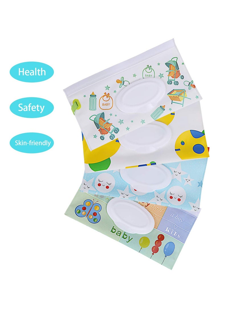 4 Pack Baby Wipes Container Reusable Portable Wet Wipe PouchWipe Dispenser Container Baby Travel Wet Wipe Holder