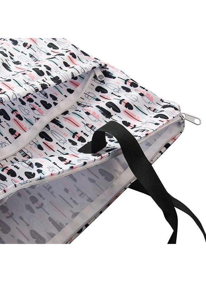 2 Pack Large Wet Dry Bag Waterproof Hanging Cloth Diaper With Double Zippered Pockets 25X18 Inches (Feather & Stripe)