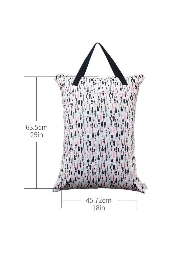 2 Pack Large Wet Dry Bag Waterproof Hanging Cloth Diaper With Double Zippered Pockets 25X18 Inches (Feather & Stripe)