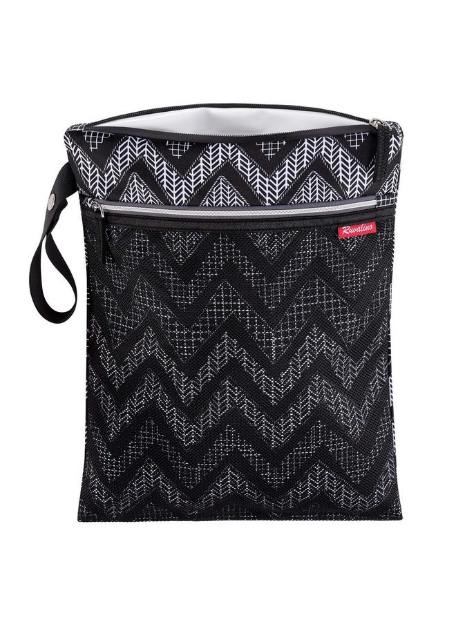 Wet Dry Bag, Reusable Baby Diaper Bag Accessory With Two Compartments For Cloth Diapers, Toys, Swimsuits, Dirty Gym Clothes, Toiletries, Large Capacity, Waterproof And Stylish, Black