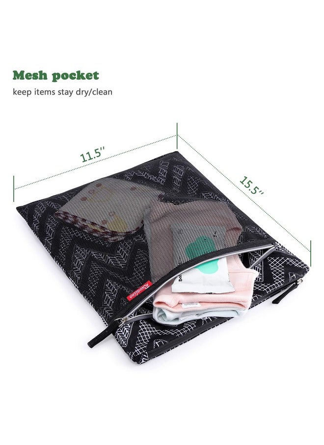 Wet Dry Bag, Reusable Baby Diaper Bag Accessory With Two Compartments For Cloth Diapers, Toys, Swimsuits, Dirty Gym Clothes, Toiletries, Large Capacity, Waterproof And Stylish, Black