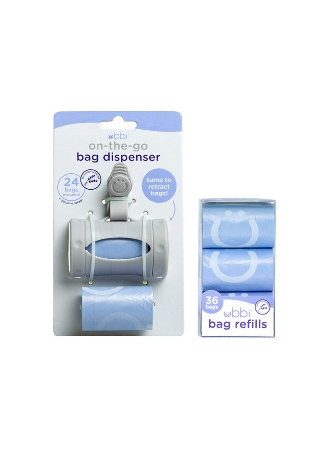 On The Go Gray Bag Dispenser And Waste Disposal Bags Refill, Lavender Scented, Baby Savings Bundle