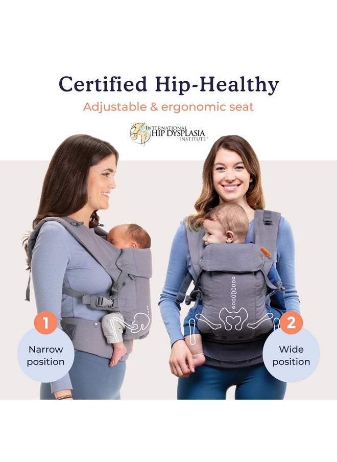 Gemini Newborn To Toddler-Front, Back And Hip Seat Carrier,Baby Carrier Backpack & Baby Front Carrier With Adjustable Seat,Ergonomic Baby Holder 7-35Lbs (Grey)