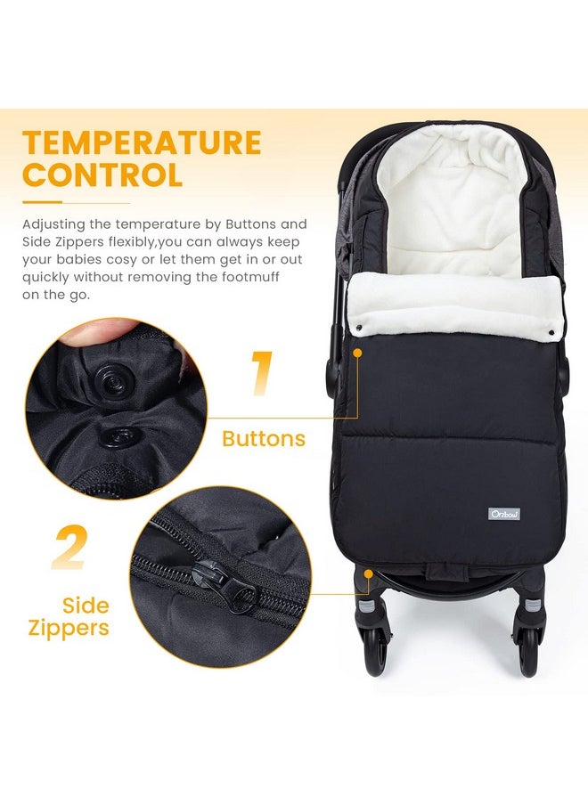 Footmuff For Stroller,Christmas Gifts Weatherproof Anti-Kick Universal Toddler Sleeping Bag,Removable Warm Coral Fleece Lined Stroller Bunting Bag Footmuff（Black）