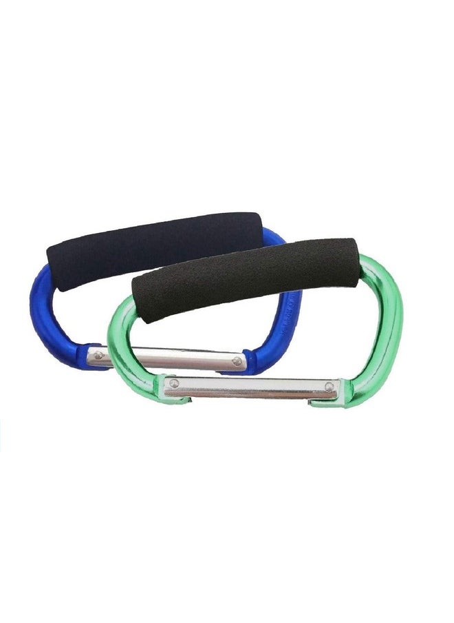 Large Stroller Hooks For Mommy, 2 Pcs Carabiner Stroller Hook Organizer For Hanging Purses, Diaper Bag, Shopping Bags. Clip Fits Single/Twin Travel Systems, Car Seats (Blue+Green)