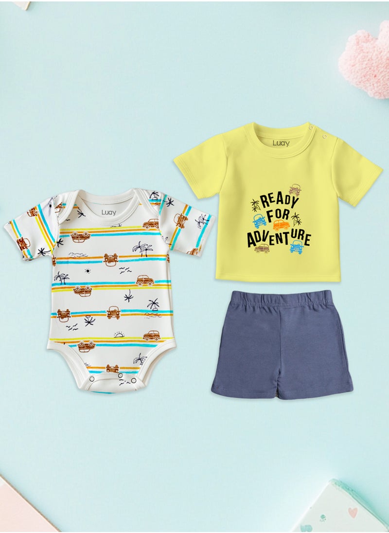 100% Organic Cotton T-shirt+Onesies Pack of 3 set Baby 3in 1Gift Set for Unisex Baby Pure Cotton_Soft,Smooth& Machine,Washable,Breathable Fabric