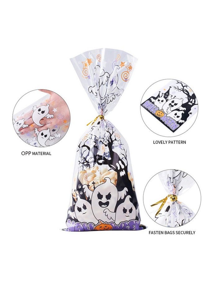 Halloween Cellophane Treat Bags, 150Pcs Halloween Plastic Clear Candy Bags With 300Pcs Twists For Snacks Cookies Packing