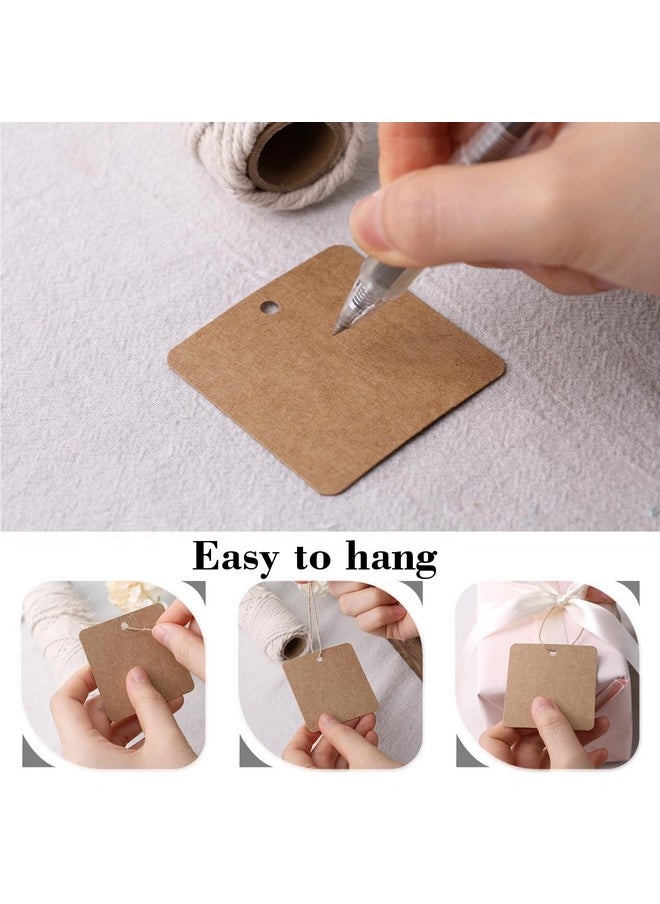 80Pcs Kraft Paper Gift Tags With String, 2X2 Inch Brown Square Hanging Labels Cloth Business Craft Blank Tags