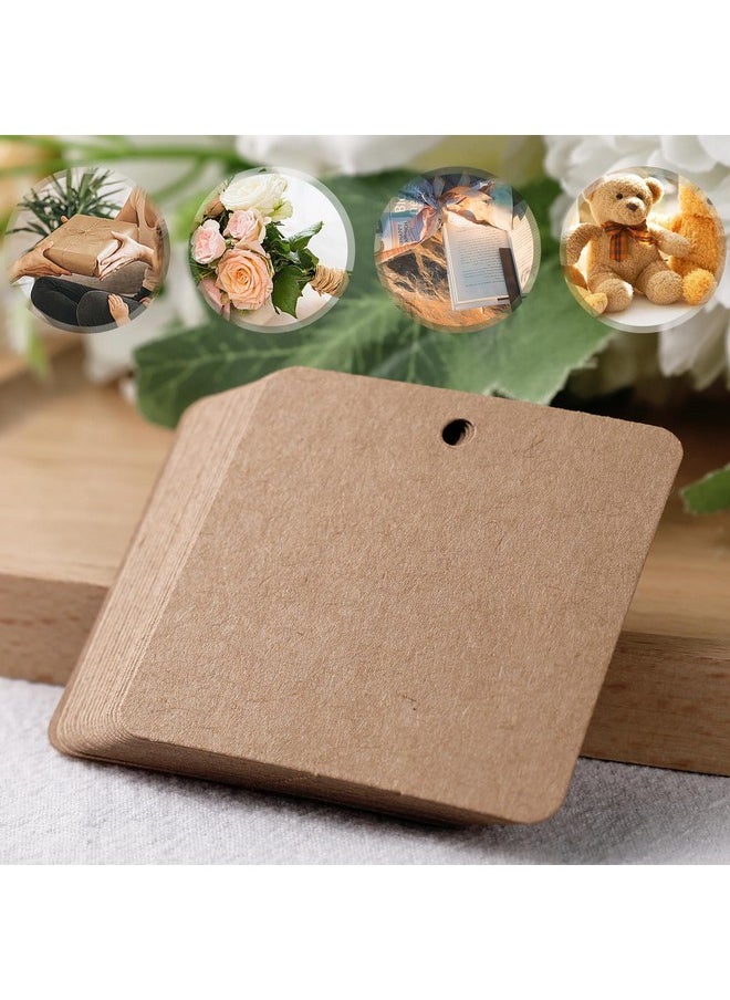 80Pcs Kraft Paper Gift Tags With String, 2X2 Inch Brown Square Hanging Labels Cloth Business Craft Blank Tags