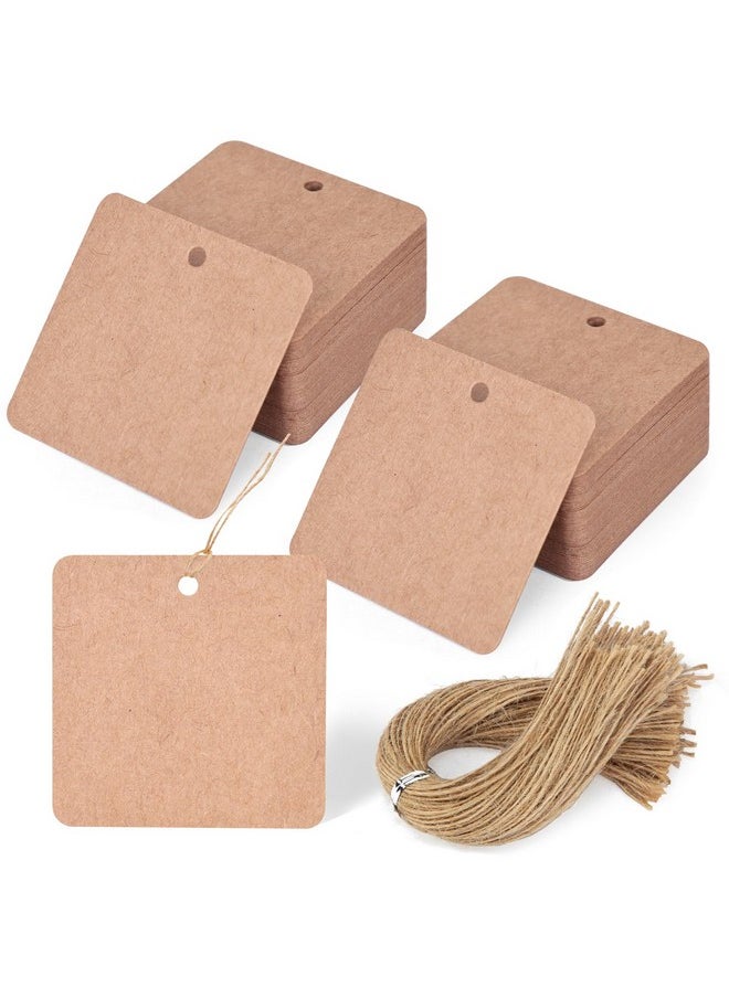 80Pcs Kraft Paper Gift Tags With String, 2X2 Inch Brown Square Hanging Labels Cloth Business Craft Blank Tags