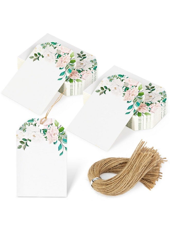 80Pcs Blank Gift Tags With String, Floral Style Paper Tags Flora Gift Tags For Baby Shower Birthday Wedding Bridal Shower Diy Gift Party Favor Decor